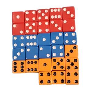 Replacement Dice 28  Red Blue And Orage White Dots 6 Sided Board Games